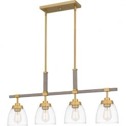 Burkett 4-Light Light Gold Linear Chandelier with Clear Glass Shade by Quoizel
