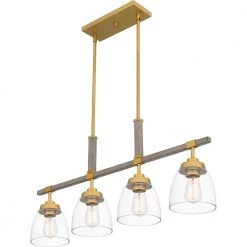 Burkett 4-Light Light Gold Linear Chandelier with Clear Glass Shade by Quoizel -Quoizel Sales light gold quoizel chandeliers bkt436lg c3 1000