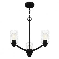 Acacia 3-Light Matte Black Chandelier with Clear Water Glass by Quoizel -Quoizel Sales matte black quoizel chandeliers aca5020mbk 1f 1000