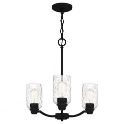 Acacia 3-Light Matte Black Chandelier with Clear Water Glass by Quoizel -Quoizel Sales matte black quoizel chandeliers aca5020mbk 4f 1000