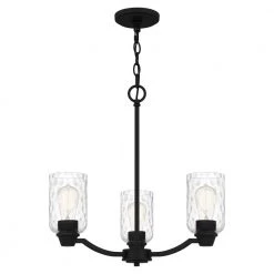 Acacia 3-Light Matte Black Chandelier with Clear Water Glass by Quoizel