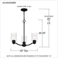 Acacia 3-Light Matte Black Chandelier with Clear Water Glass by Quoizel -Quoizel Sales matte black quoizel chandeliers aca5020mbk 76 1000