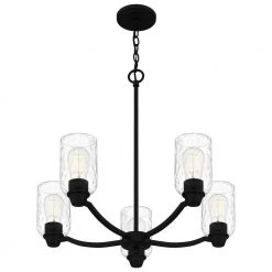 Acacia 5-Light Matte Black Chandelier with Clear Water Glass by Quoizel -Quoizel Sales matte black quoizel chandeliers aca5024mbk 1f 1000