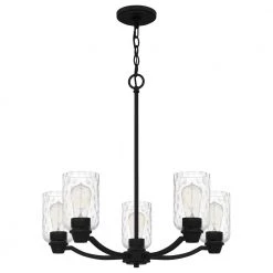 Acacia 5-Light Matte Black Chandelier with Clear Water Glass by Quoizel -Quoizel Sales matte black quoizel chandeliers aca5024mbk c3 1000