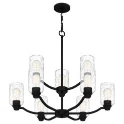 Acacia 9-Light Matte Black Chandelier with Clear Water Glass by Quoizel -Quoizel Sales matte black quoizel chandeliers aca5029mbk 1f 1000