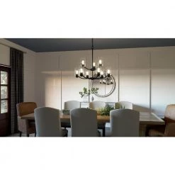 Acacia 9-Light Matte Black Chandelier with Clear Water Glass by Quoizel -Quoizel Sales matte black quoizel chandeliers aca5029mbk 31 1000