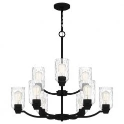 Acacia 9-Light Matte Black Chandelier with Clear Water Glass by Quoizel -Quoizel Sales matte black quoizel chandeliers aca5029mbk 4f 1000