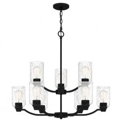 Acacia 9-Light Matte Black Chandelier with Clear Water Glass by Quoizel