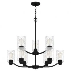Acacia 9-Light Matte Black Chandelier with Clear Water Glass by Quoizel -Quoizel Sales matte black quoizel chandeliers aca5029mbk c3 1000
