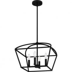 Concho Bay 4-Light Matte Black Cage Pendant by Quoizel -Quoizel Sales matte black quoizel chandeliers cob2816mbk 1f 1000