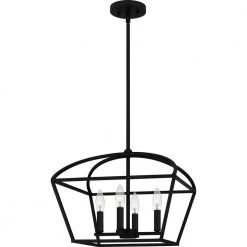 Concho Bay 4-Light Matte Black Cage Pendant by Quoizel -Quoizel Sales matte black quoizel chandeliers cob2816mbk 4f 1000