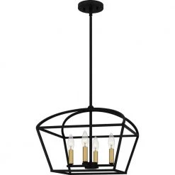 Concho Bay 4-Light Matte Black Cage Pendant by Quoizel