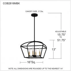 Concho Bay 4-Light Matte Black Cage Pendant by Quoizel -Quoizel Sales matte black quoizel chandeliers cob2816mbk 76 1000