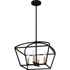Concho Bay 4-Light Matte Black Cage Pendant by Quoizel -Quoizel Sales matte black quoizel chandeliers cob2816mbk c3 1000