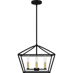 Concho Bay 4-Light Matte Black Cage Pendant by Quoizel -Quoizel Sales matte black quoizel chandeliers cob2816mbk fa 1000