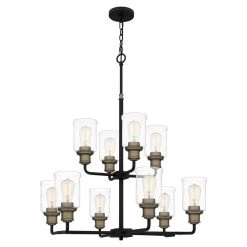 Cox 10-Light Matte Black Chandelier with Clear Glass by Quoizel -Quoizel Sales matte black quoizel chandeliers cox5030mbk 4f 1000