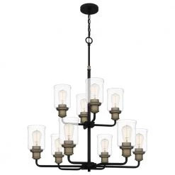 Cox 10-Light Matte Black Chandelier with Clear Glass by Quoizel