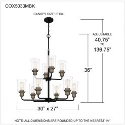 Cox 10-Light Matte Black Chandelier with Clear Glass by Quoizel -Quoizel Sales matte black quoizel chandeliers cox5030mbk 76 1000