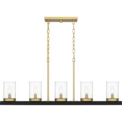 Greeley 5-Light Matte Black Linear Chandelier with Clear Glass Shade by Quoizel -Quoizel Sales matte black quoizel chandeliers grl539mbk 1f 1000