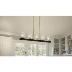 Greeley 5-Light Matte Black Linear Chandelier with Clear Glass Shade by Quoizel -Quoizel Sales matte black quoizel chandeliers grl539mbk 31 1000