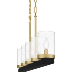 Greeley 5-Light Matte Black Linear Chandelier with Clear Glass Shade by Quoizel -Quoizel Sales matte black quoizel chandeliers grl539mbk 44 1000