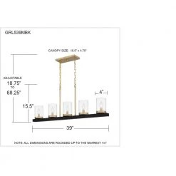 Greeley 5-Light Matte Black Linear Chandelier with Clear Glass Shade by Quoizel -Quoizel Sales matte black quoizel chandeliers grl539mbk 76 1000