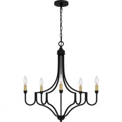 Mabel 5-Light Matte Black Chandelier by Quoizel -Quoizel Sales matte black quoizel chandeliers mab5026mbk 1f 1000
