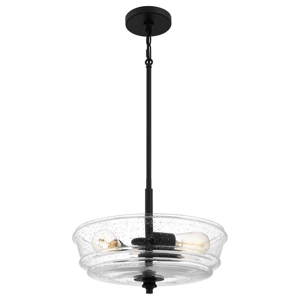 McIntire 3-Light Matte Black Shaded Pendant Light by Quoizel 3 McIntire 3-Light Matte Black Shaded Pendant Light by Quoizel