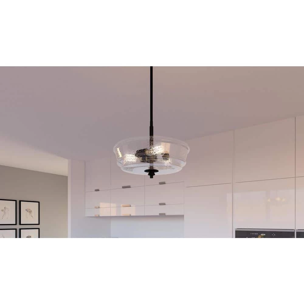 McIntire 3-Light Matte Black Shaded Pendant Light by Quoizel 4 McIntire 3-Light Matte Black Shaded Pendant Light by Quoizel - Image 2