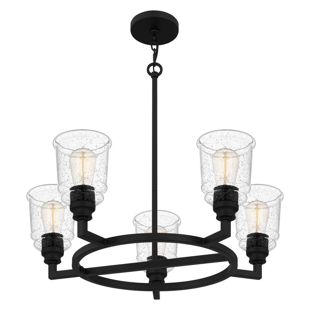 McIntire 5-Light Matte Black Shaded Chandelier with Glass Shades by Quoizel 7 McIntire 5-Light Matte Black Shaded Chandelier with Glass Shades by Quoizel - Image 5