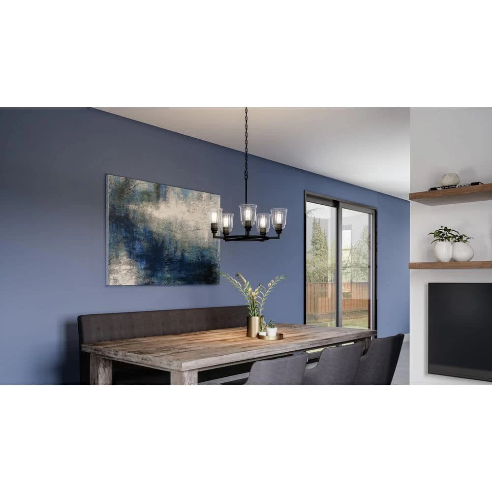 McIntire 5-Light Matte Black Shaded Chandelier with Glass Shades by Quoizel 10 McIntire 5-Light Matte Black Shaded Chandelier with Glass Shades by Quoizel - Image 8