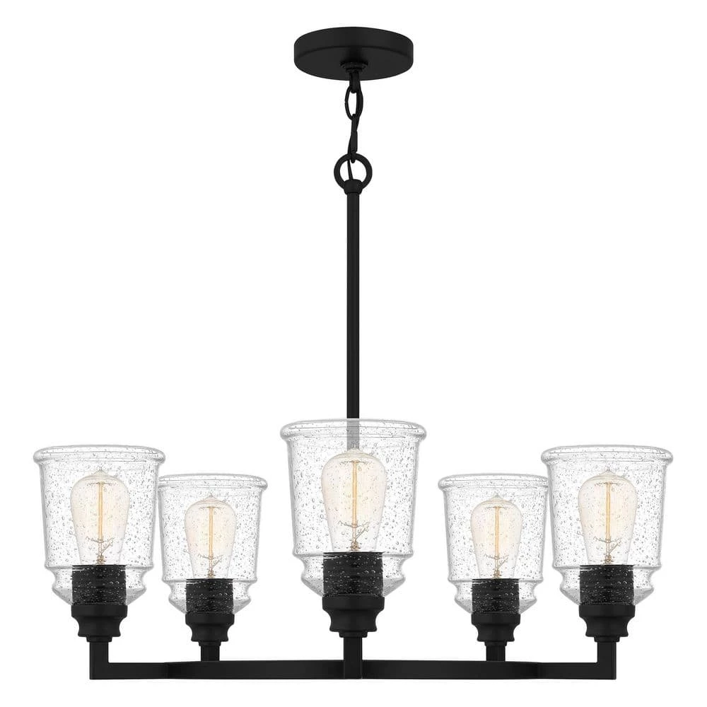 McIntire 5-Light Matte Black Shaded Chandelier with Glass Shades by Quoizel 6 McIntire 5-Light Matte Black Shaded Chandelier with Glass Shades by Quoizel - Image 4