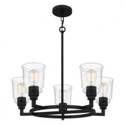 McIntire 5-Light Matte Black Shaded Chandelier with Glass Shades by Quoizel