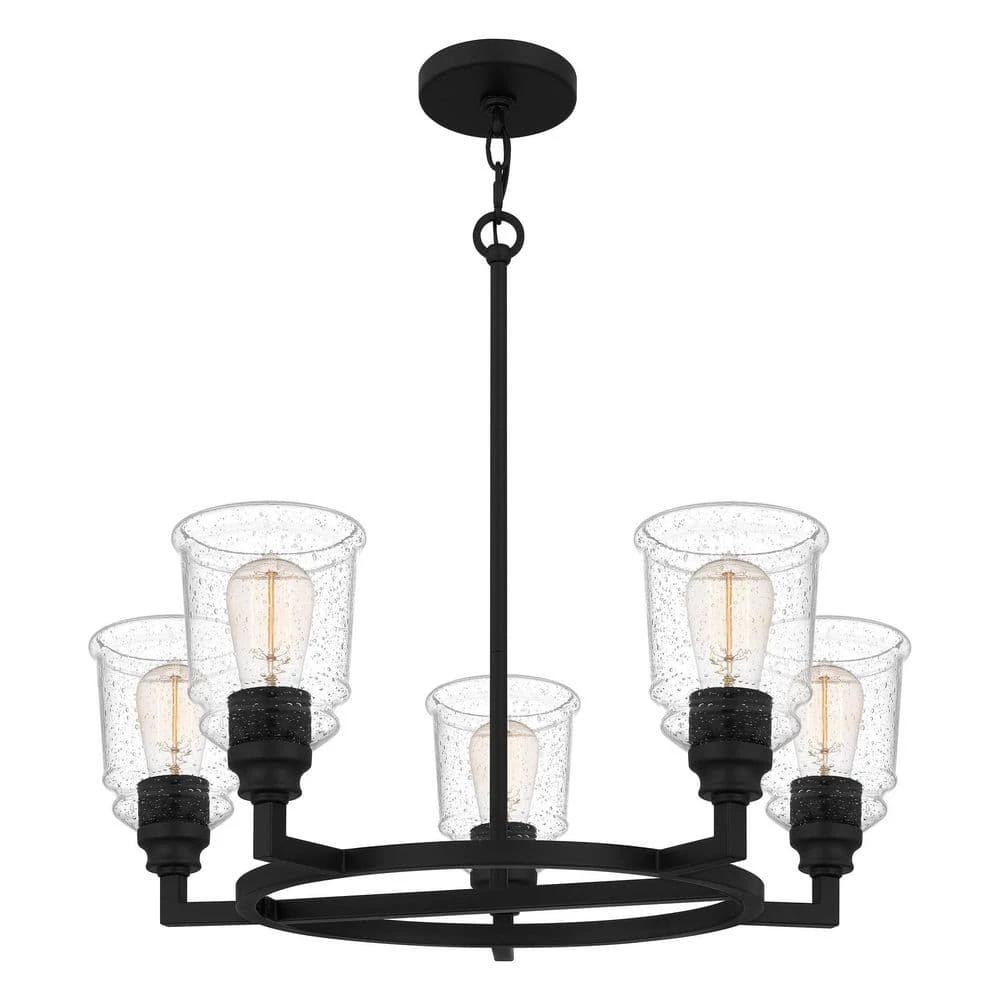 McIntire 5-Light Matte Black Shaded Chandelier with Glass Shades by Quoizel 3 McIntire 5-Light Matte Black Shaded Chandelier with Glass Shades by Quoizel
