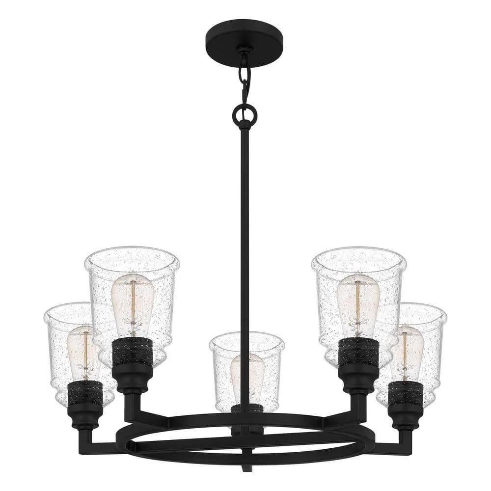 McIntire 5-Light Matte Black Shaded Chandelier with Glass Shades by Quoizel 5 McIntire 5-Light Matte Black Shaded Chandelier with Glass Shades by Quoizel - Image 3