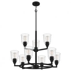 McIntire 9-Light Matte Black Shaded Chandelier with Glass Shades by Quoizel -Quoizel Sales matte black quoizel chandeliers mci5030mbk 1f 1000