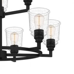 McIntire 9-Light Matte Black Shaded Chandelier with Glass Shades by Quoizel -Quoizel Sales matte black quoizel chandeliers mci5030mbk 44 1000