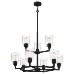 McIntire 9-Light Matte Black Shaded Chandelier with Glass Shades by Quoizel