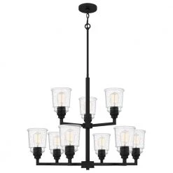 McIntire 9-Light Matte Black Shaded Chandelier with Glass Shades by Quoizel -Quoizel Sales matte black quoizel chandeliers mci5030mbk fa 1000