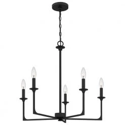 Prescott 5-Light Matte Black Candlestick Chandelier by Quoizel -Quoizel Sales matte black quoizel chandeliers prc5026mbk 4f 1000