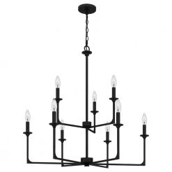Prescott 9-Light Matte Black Candlestick Chandelier by Quoizel -Quoizel Sales matte black quoizel chandeliers prc5232mbk 4f 1000