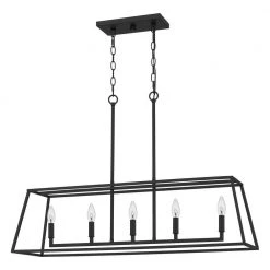 Prescott 5-Light Matte Black Island Chandelier by Quoizel -Quoizel Sales matte black quoizel chandeliers prc536mbk 4f 1000