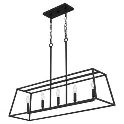 Prescott 5-Light Matte Black Island Chandelier by Quoizel -Quoizel Sales matte black quoizel chandeliers prc536mbk fa 1000