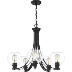 Pruitt 5-Light Matte Black Chandelier by Quoizel -Quoizel Sales matte black quoizel chandeliers pruc5026mbk 4f 1000