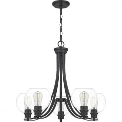 Pruitt 5-Light Matte Black Chandelier by Quoizel -Quoizel Sales matte black quoizel chandeliers pruc5026mbk c3 1000