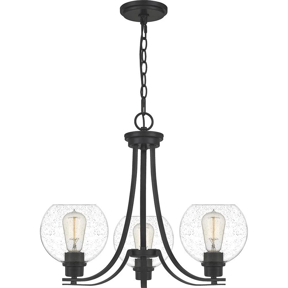 Pruitt 3-Light Matte Black Chandelier by Quoizel 3 Pruitt 3-Light Matte Black Chandelier by Quoizel
