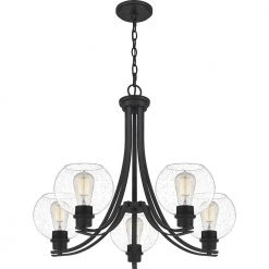 Pruitt 5-Light Matte Black Chandelier by Quoizel -Quoizel Sales matte black quoizel chandeliers prus5026mbk 4f 1000