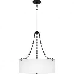 Lambeau 4-Light Matte Black Shaded Pendant by Quoizel -Quoizel Sales matte black quoizel chandeliers qop5606mbk 4f 1000