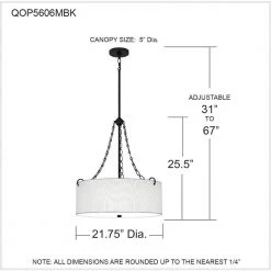 Lambeau 4-Light Matte Black Shaded Pendant by Quoizel -Quoizel Sales matte black quoizel chandeliers qop5606mbk 76 1000