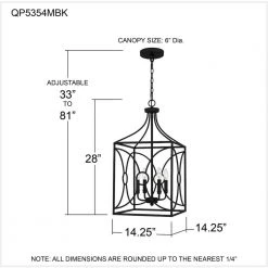 Grenelle 4-Light Matte Black Lantern Pendant Light by Quoizel -Quoizel Sales matte black quoizel chandeliers qp5354mbk 76 1000